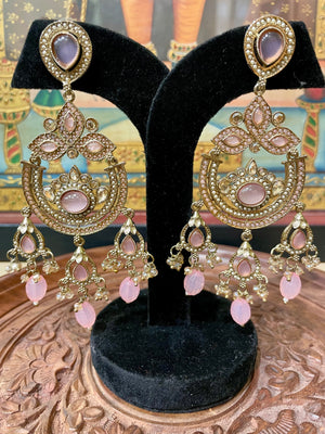 PINK CHANDBALI DESIGNER ETHNIC DANGLER EARRINGS
