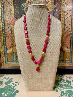 PINK CORAL STONES GOLDEN SPACERS STRING NECKLACE