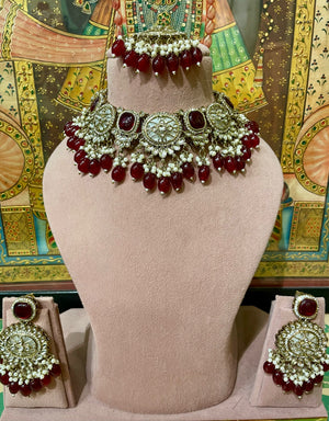 MONALISA STONES SABYASACHI INSPIRED DESIGNER NECKLACE SET (MAROON)