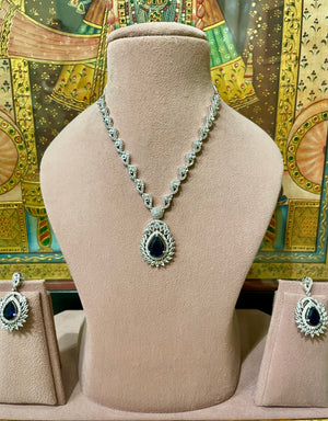 DARK BLUE AMERICAN DIAMOND (AD) DESIGNER PENDANT NECKLACE SET