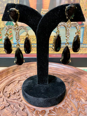 BLACK AMERICAN DIAMOND (AD) DANGLER EARRINGS