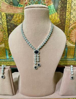 DARK BLUE DESIGNER AMERICAN DIAMOND (AD) NECKLACE SET