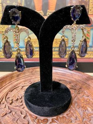 DARK BLUE AMERICAN DIAMOND (AD) DANGLER EARRINGS