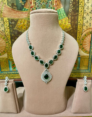 EMERALD GREEN AMERICAN DIAMOND (AD) DESIGNER NECKLACE SET