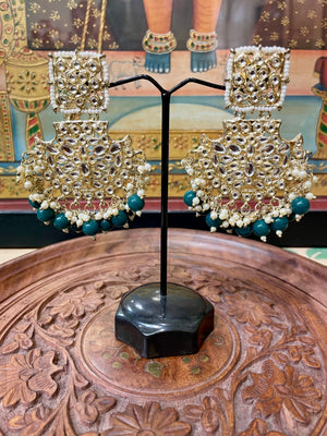 GREEN TRADITIONAL POLKI EARRINGS