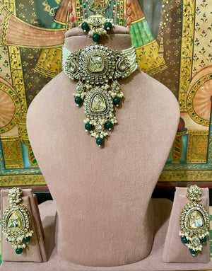 GREEN NIZAM KUNDAN PEARL CHOKER SET