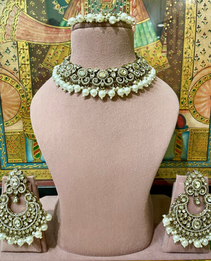 IVORY WHITE KUNDAN JADAI PEARL ETHNIC NECKLACE SET