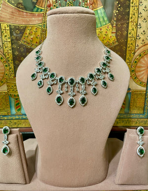 EMERALD GREEN AMERICAN DIAMOND (AD) BRIDAL NECKLACE SET