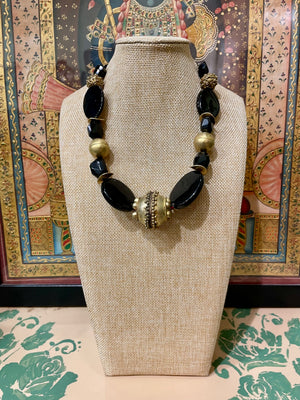 BLACK STONE GOLD SPACERS DESIGNER STRING NECKLACE