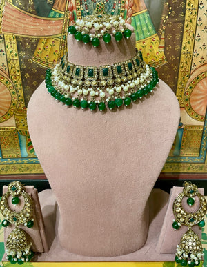 GREEN GOLD TONED DESIGNER NECKLACE SET