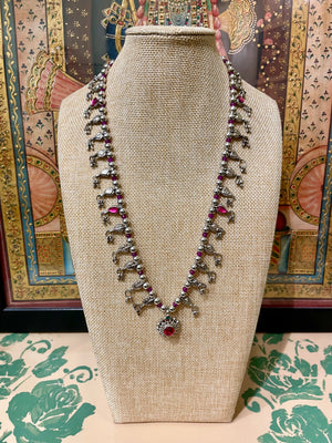 TRADITIONAL KOLHAPURI SAAJ DESIGN SILVER TONED NECKLACE