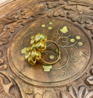 GOLD TONED MEENA KUNDAN COCKTAIL PARTY RING (RED)