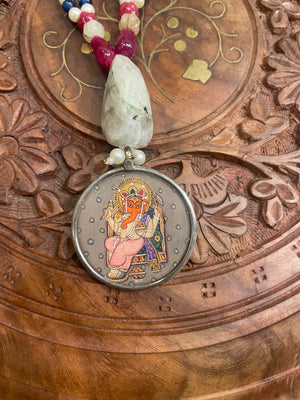 HANDPAINTED LORD GANESH SEMI PRECIOUS NECKLACE