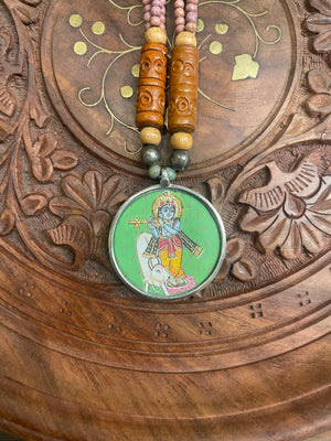 HANDPAINTED LORD KRISHNA TULSI BEADS NECKLACE