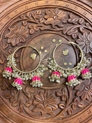 SMALL JHUMKI HOOPS TRADITIONAL EARRINGS (PINK)
