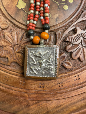 SILVER PATRA TRIBAL ART ANTIQUE TULSI BEADS NECKLACE