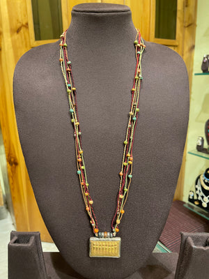 GOLD PATRA ANTIQUE TRIBAL ART TULSI BEADS NECKLACE