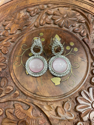 PINK AMERICAN DIAMOND (AD) STUD EARRINGS