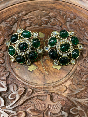 GREEN ROUND MONALISA STONE STUD EARRINGS