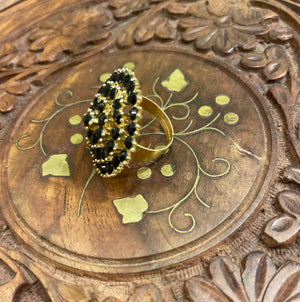 BLACK CRYSTAL AMERICAN DIAMOND (AD) COCKTAIL PARTY RING