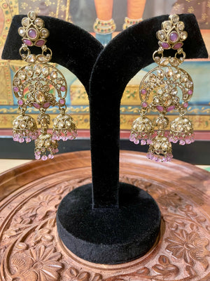 LAVENDER BRIDAL ETHNIC CHANDBALI JHUMKI EARRINGS