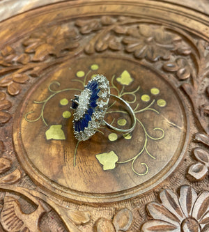 BLUE CRYSTAL AMERICAN DIAMOND (AD) COCKTAIL PARTY RING